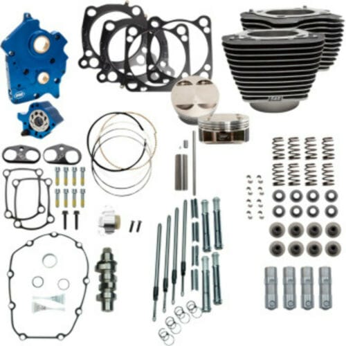 S&S Cycle Big Bore & Top End Kits S&S 114" 128" Water Cooled Power Package Chain Drive Black Chrome Harley M8 17+