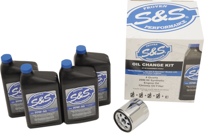 S&S Cycle Oil Filters S&S Synthetic Oil Change Kit 20W-50 Chrome Filter Harley Evo Big Twin Cam 84-17