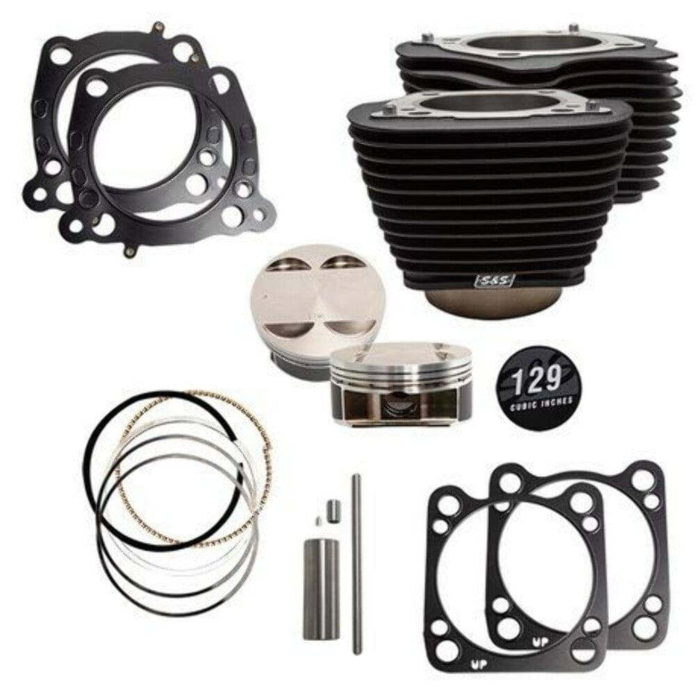 S&S Cycle S&S M8 Big Bore 129" Black Cylinders 4.375 Stroke Pistons Top End Kit Harley 17+