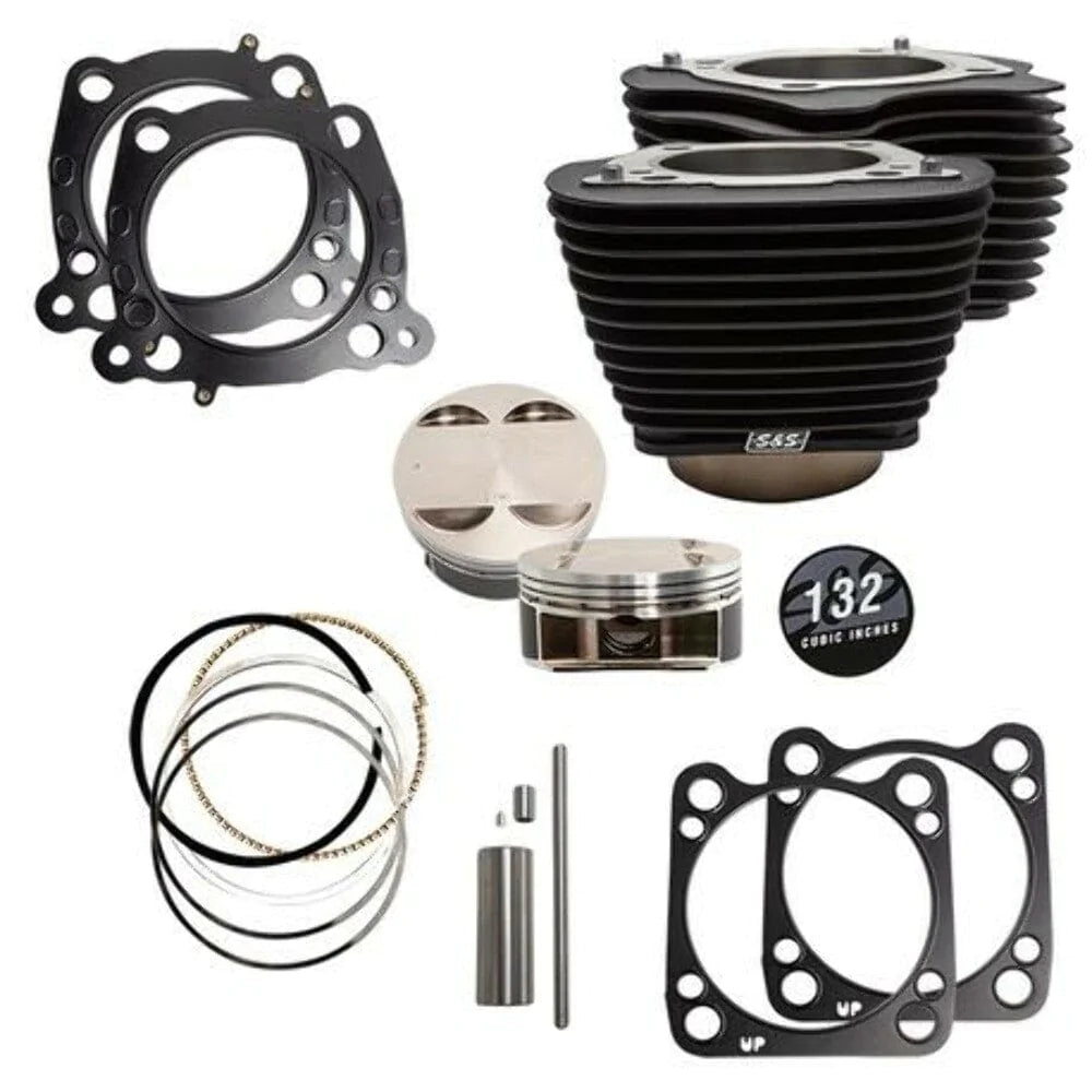 S&S Cycle S&S M8 Big Bore 132" Black Cylinders 4.375 Stroke Pistons Top End Kit Harley 17+