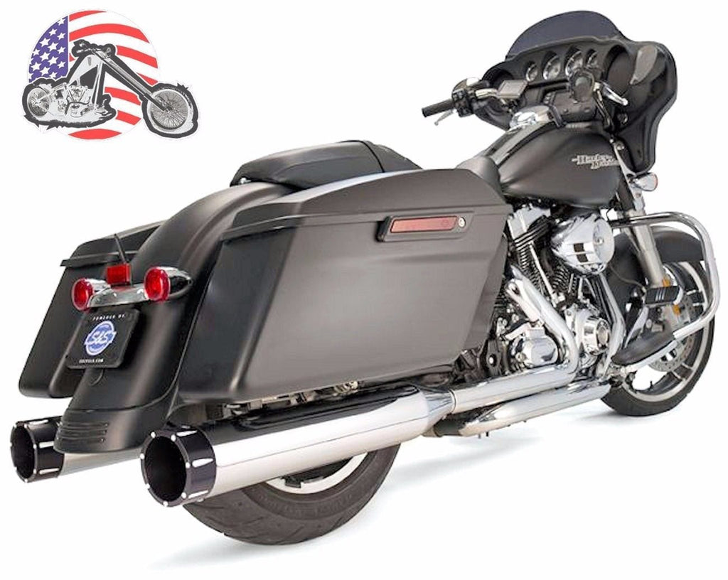 S&S Cycle Silencers, Mufflers & Baffles S&S Chrome Mk45 4.5" Slip-On Exhaust Mufflers w/ Tracer Black Tip Harley Touring