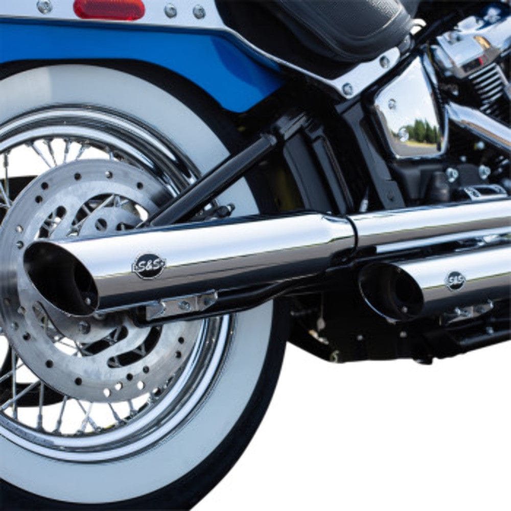 S&S Cycle Silencers, Mufflers & Baffles S&S Slash Cut Chrome Slip On Mufflers Pipes Exhaust Harley 18+ FLHC FLDE Softail