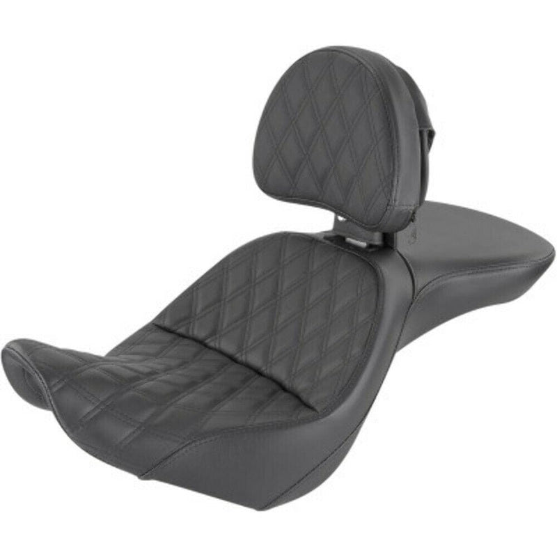 SADDLEMEN Seat Saddlemen Black Explorer Lattice Stitch 2 Up Seat Backrest Harley Softail 06-17