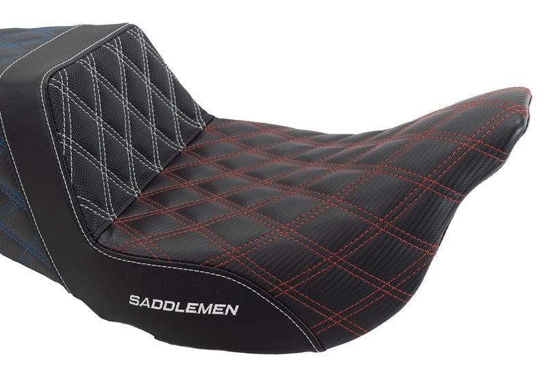 Saddlemen Seats Saddlemen ACM USA Lattice Stitch Carbon Gripper Step Up Seat Harley Touring 08+