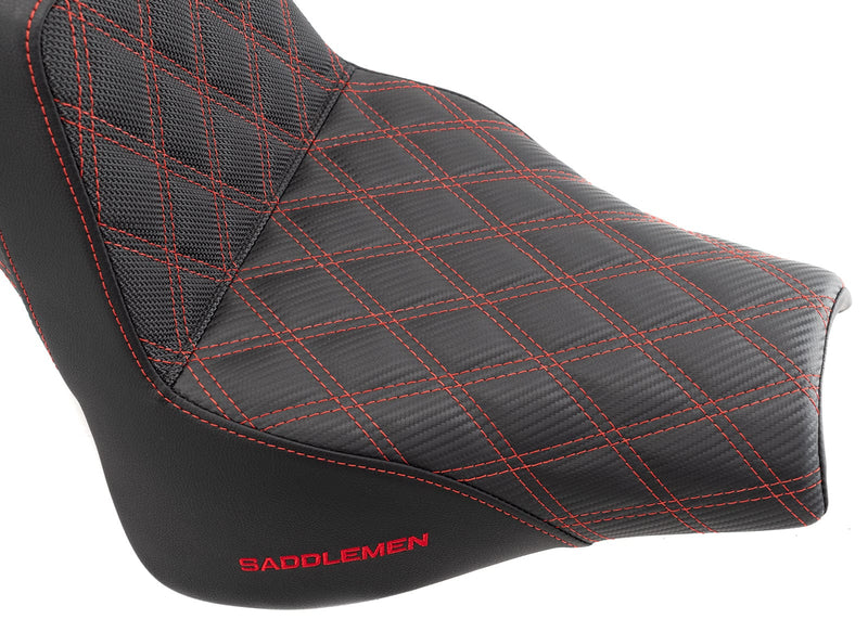 Saddlemen Seats Saddlemen Red Step 2 Up Lattice Diamond Stitch Seat Harley Softail Fat Bob M8