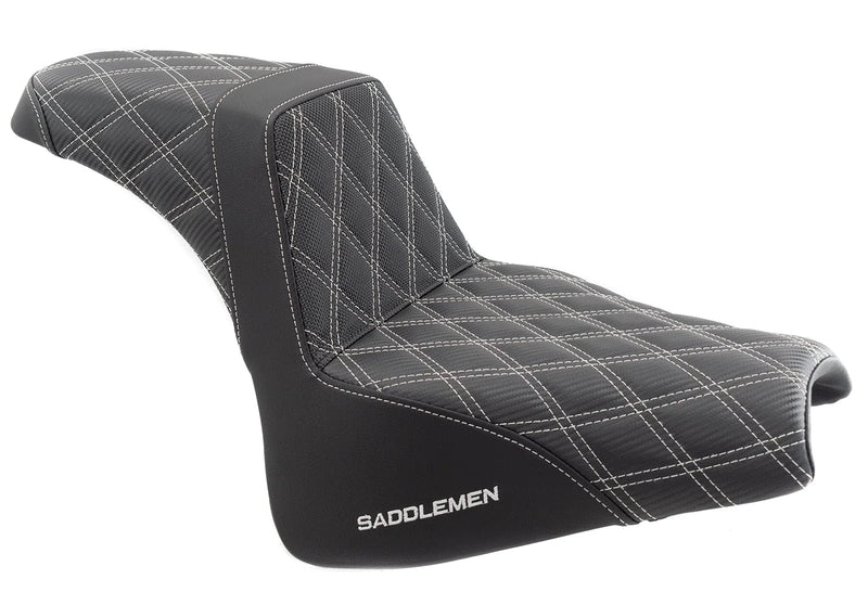 Saddlemen Seats Saddlemen Silver Step 2 Up Lattice Diamond Stitch Seat Harley Softail Fat Bob M8