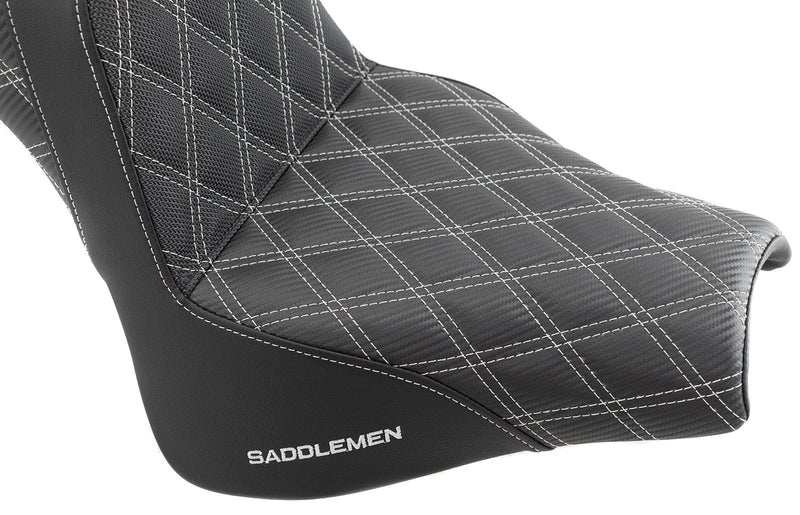 Saddlemen Seats Saddlemen Silver Step 2 Up Lattice Diamond Stitch Seat Harley Softail Fat Bob M8