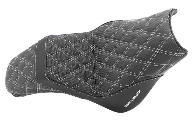 Saddlemen Seats Saddlemen Silver Step 2 Up Lattice Diamond Stitch Seat Harley Softail Fat Bob M8