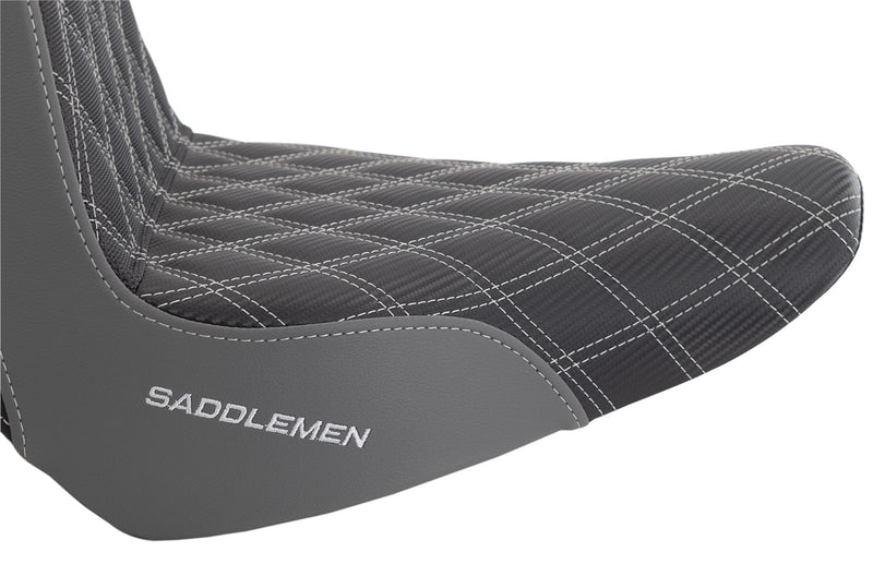 Saddlemen Seats Saddlemen Step Up Silver Lattice Stitch Carbon Gripper Seat Harley Softail FXLRS