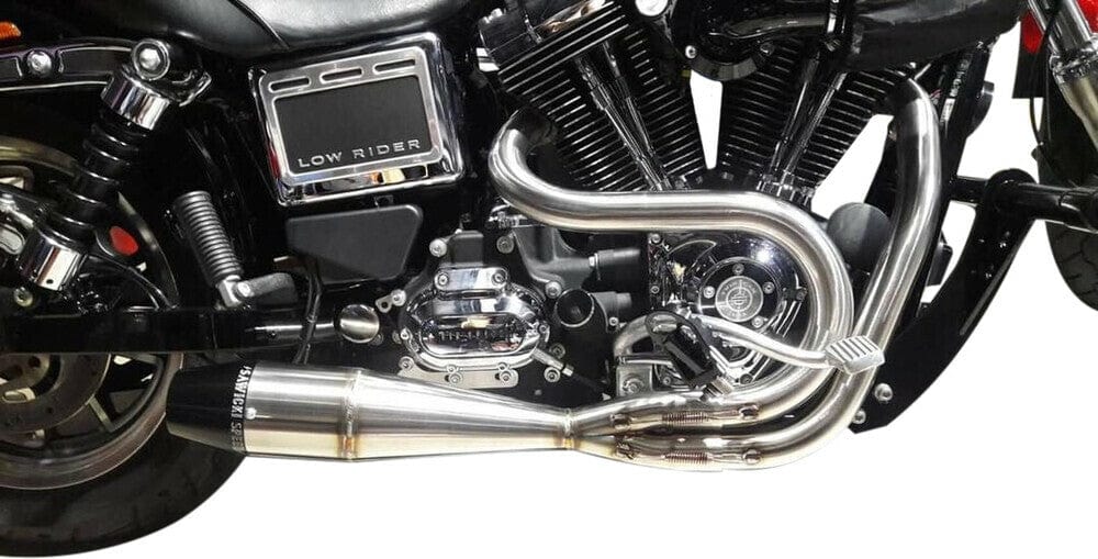 Sawicki Sawicki 2 into 1 Brushed Shorty Cannon Pipe Black Tip Exhaust Harley Dyna 91-17
