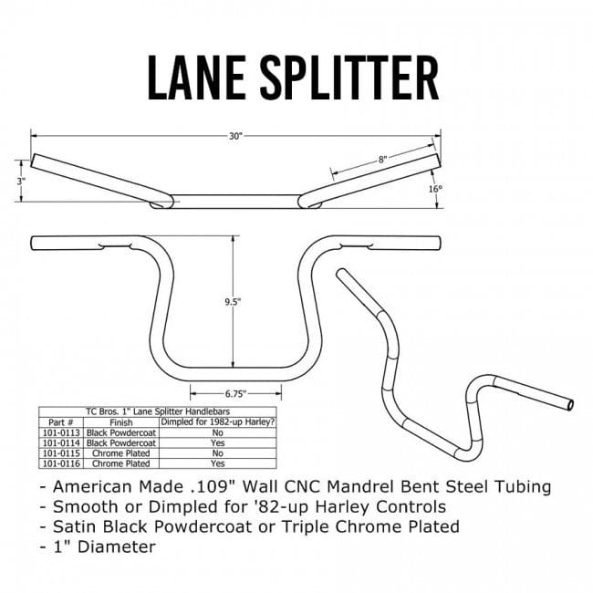 TC Bros. HANDLEBARS AND CONTROLS TC Bros. 1" Lane Splitter™ Handlebars - Black