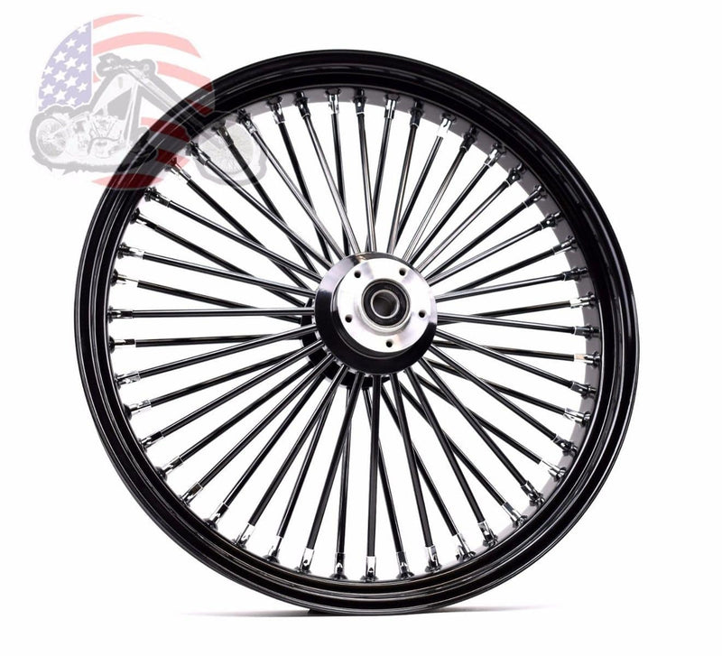 Ultima 26 x 3.5 Chrome 48 Fat Spoke Front Wheel Black Rim Hub Harley Dual Disc 08+