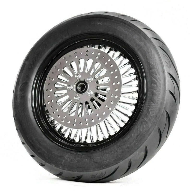 Ultima Black 18" X 3.5" 48 Fat King Spoke Rear Wheel Rim BW Tire Rotor Package Harley