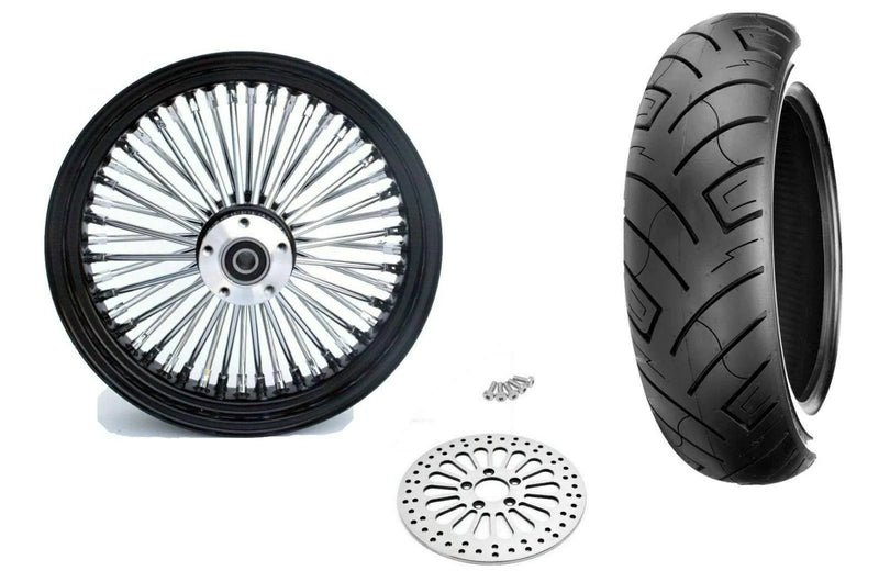 Ultima Black 18" X 3.5" 48 Fat King Spoke Rear Wheel Rim WWW Tire Rotor Package Harley