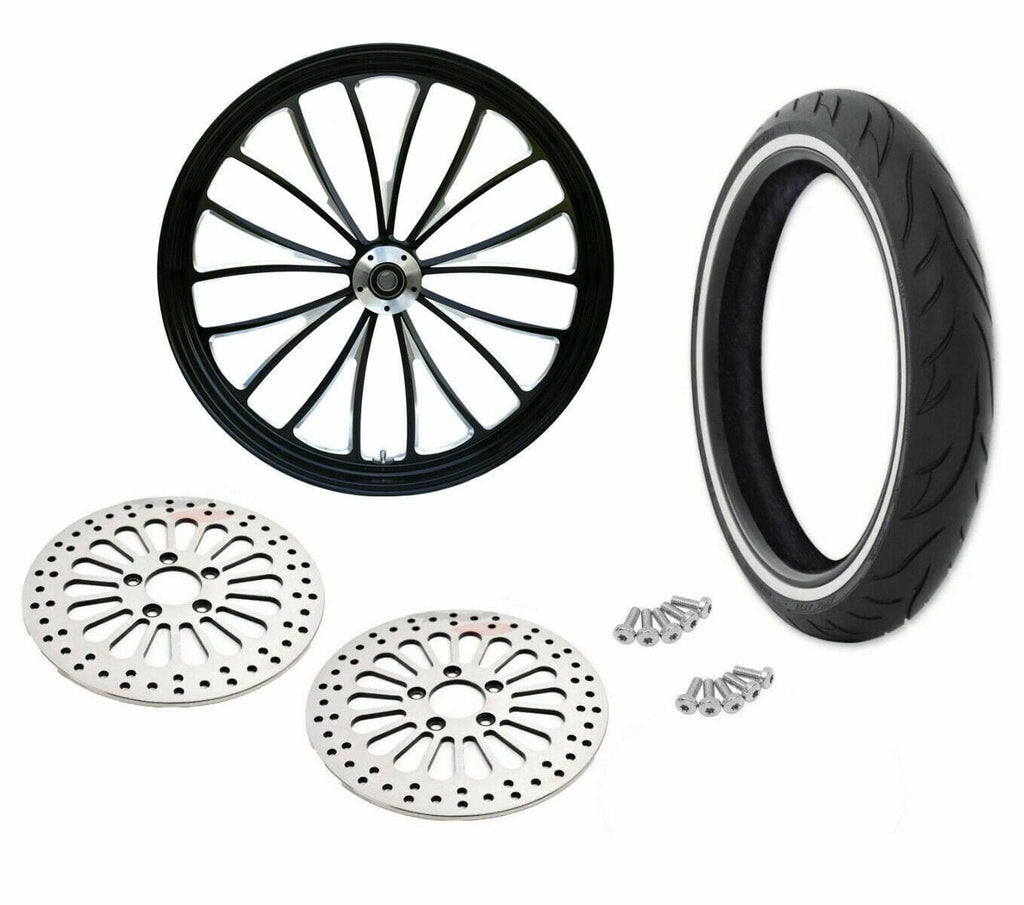 Ultima Black Billet Manhattan 21 3.5 Front Wheel ABS WW Tire Package Harley Touring 08+