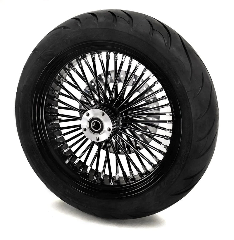 Ultima Black Out 18 X 3.5 48 Fat King Spoke Rear Wheel Rim BW Tire Rotor Package Harley