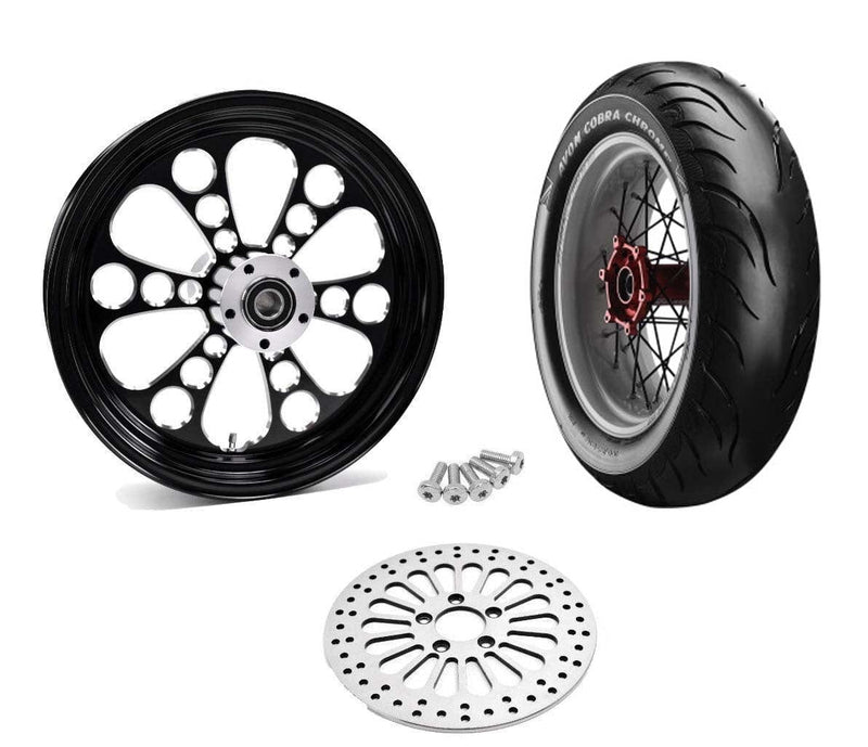 Ultima Kool Kat Black Billet 16 3.5 Rear Wheel Rim BW Tire Package Harley Custom 84-07