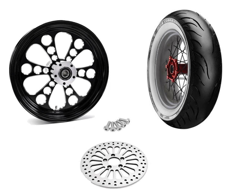 Ultima Kool Kat Black Billet 16 3.5 Rear Wheel Rim WWW Tire Package Harley Custom 84-07