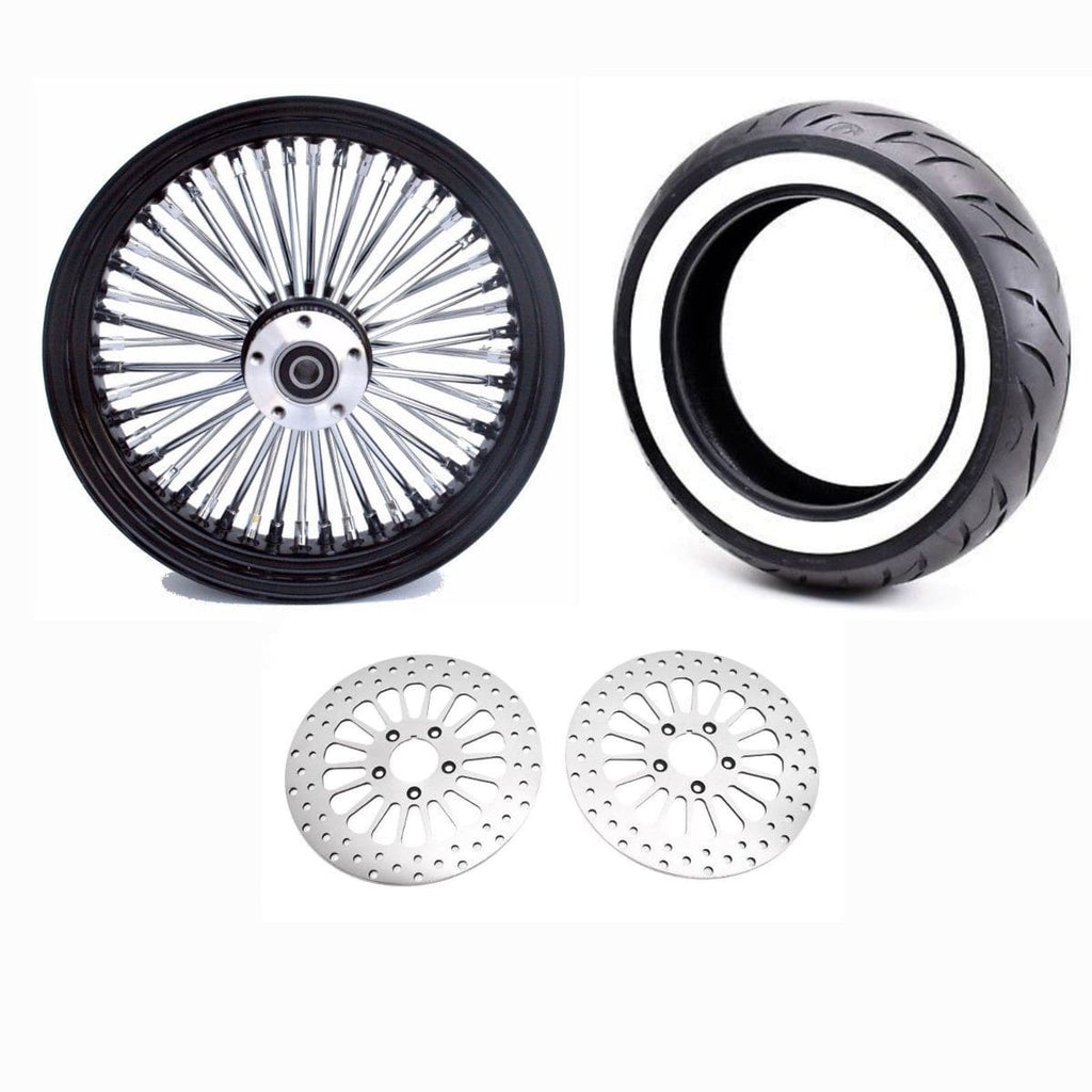 Ultima Other Tire & Wheel Parts 16x3.5 48 Fat King Spoke Front Wheel Black Chrome Rim Dual Disc Package Tire WW