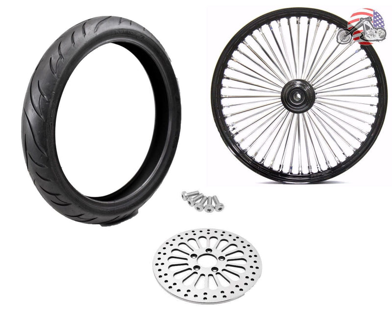 Ultima Other Tire & Wheel Parts 21 x 3.5 48 Fat King Spoke Front Wheel Black Rim BW Tire Package Harley 2000-07