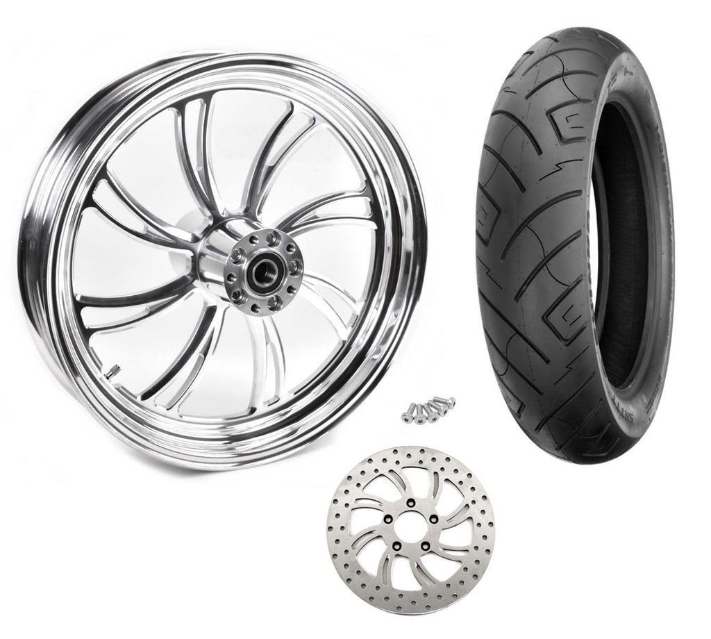 Ultima Polished Billet Vortex 18 x 3.5 Rear Wheel Rim Tire Rotor Package Harley 84-07 B