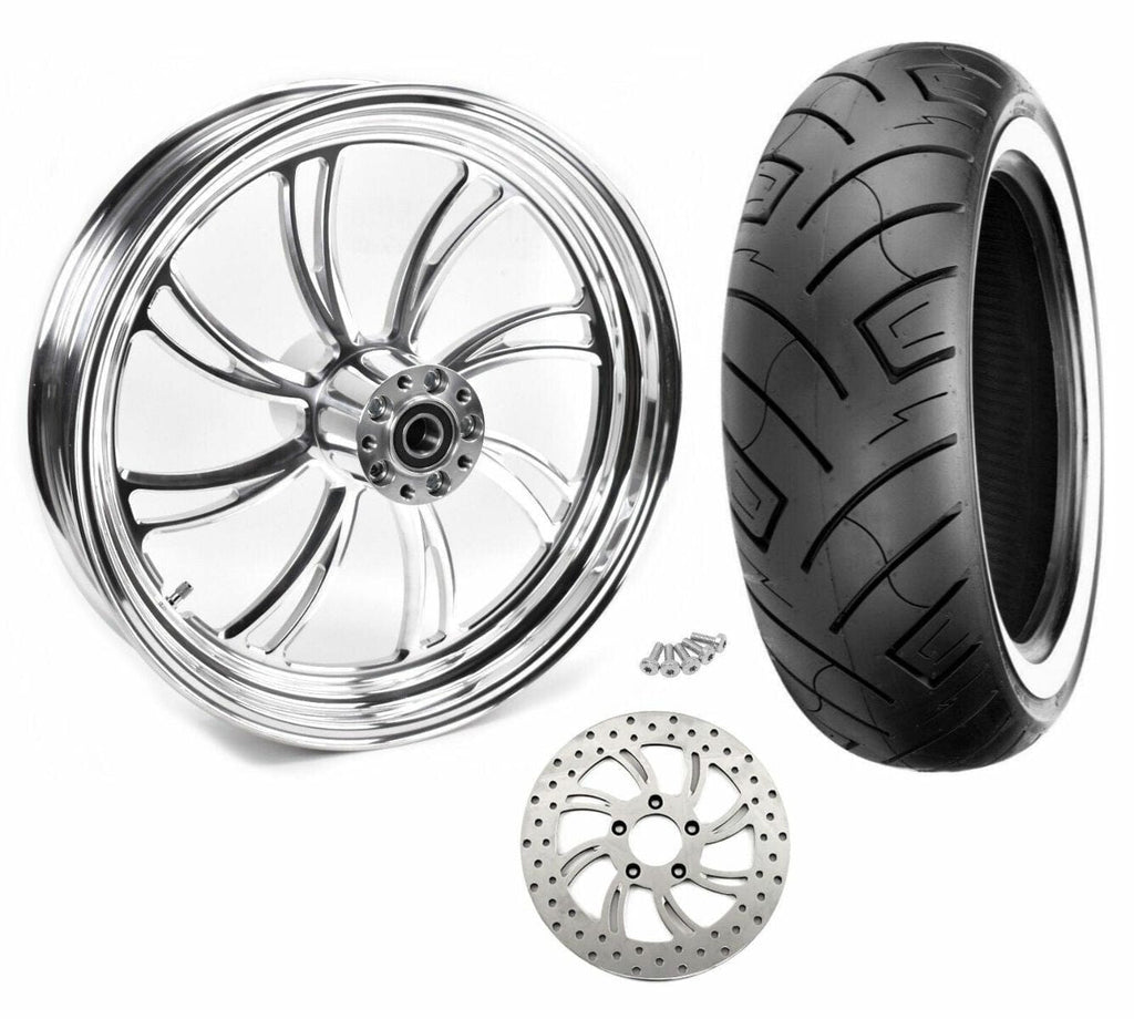 Ultima Polished Billet Vortex 18 x 5.5 Rear Wheel Rim WWW Tire Package Harley Custom