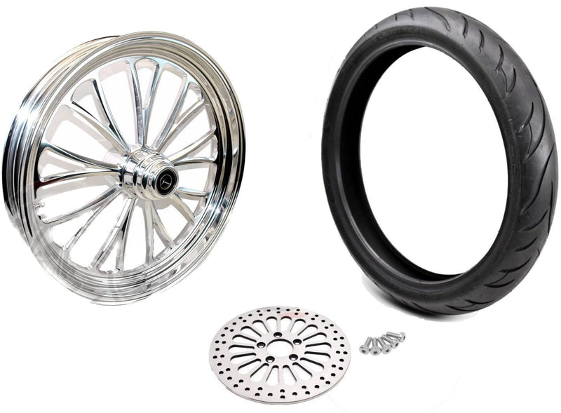 Ultima Polished Manhattan 21 X 3.5 Billet Front Wheel Rim Tire BW Package Harley 84-07