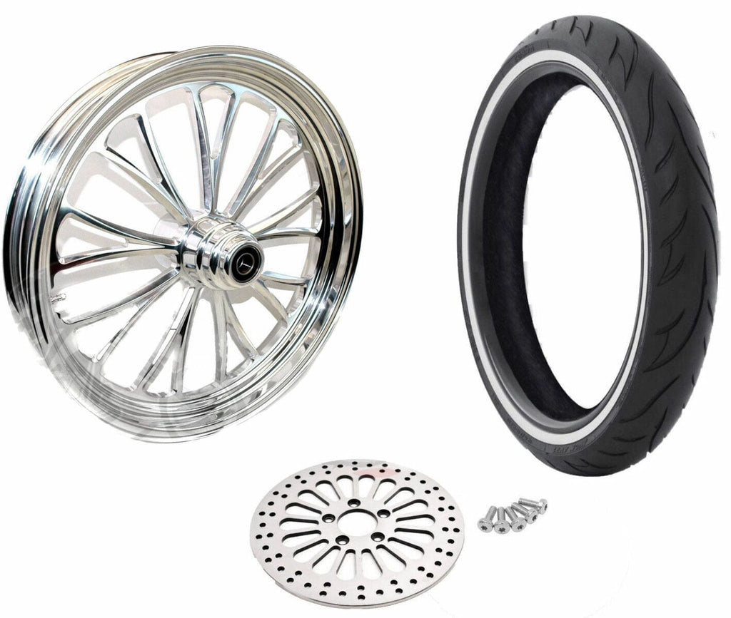 Ultima Polished Manhattan 21 X 3.5 Billet Front Wheel Rim Tire WWW Package Harley 84-07