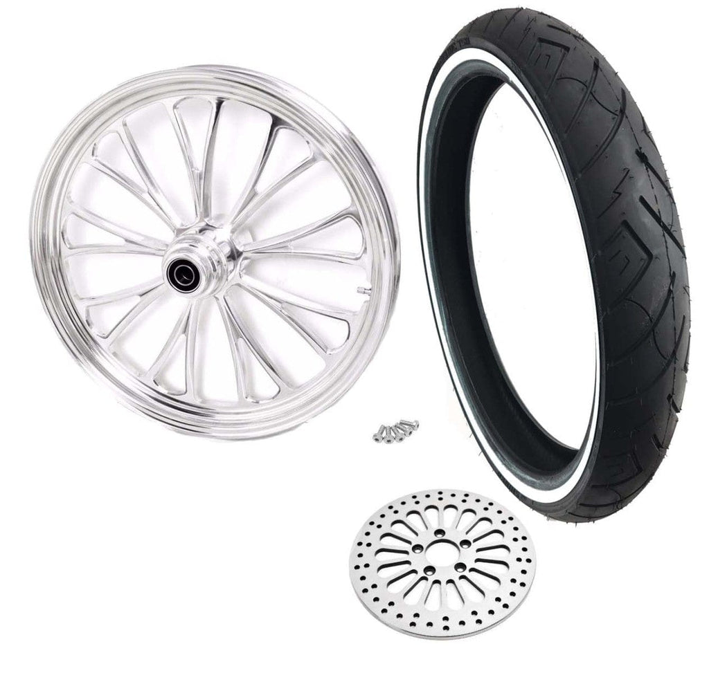 Ultima Polished Manhattan 23 3.5 Billet Front Wheel Tire Package Harley Touring Softail