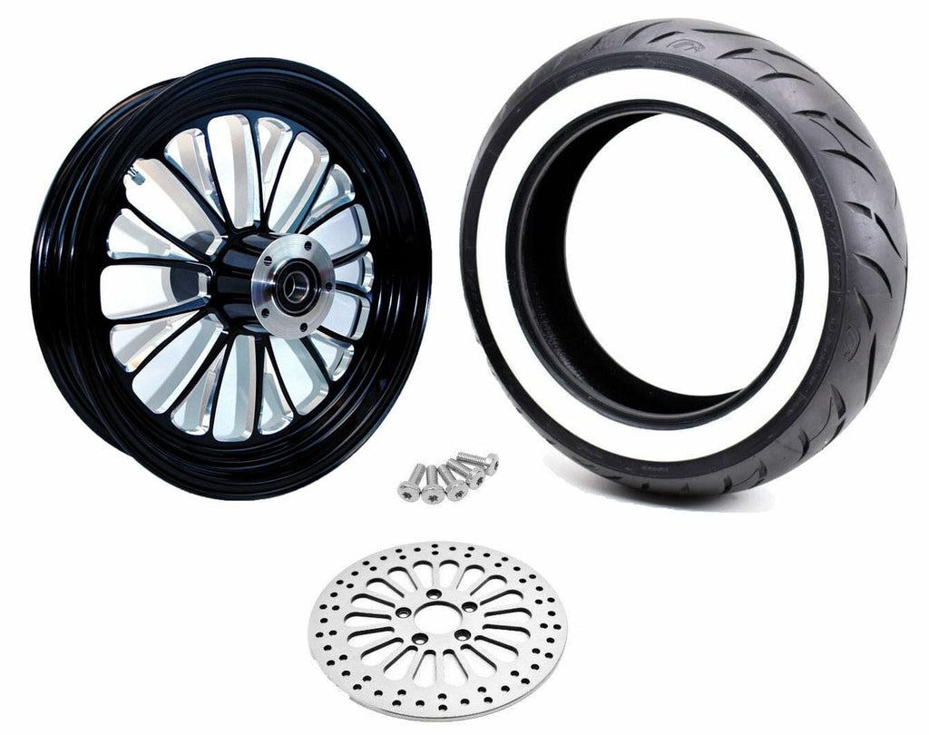 Ultima Ultima Manhattan Black Billet 16 x 3.5 Rear Wheel WWW Tire Rotor Package Harley