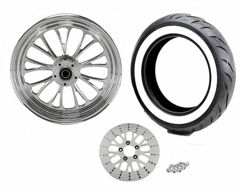 Ultima Ultima Manhattan Polished Billet 16X3.5 Rear Wheel WWW Tire Rotor Package Harley