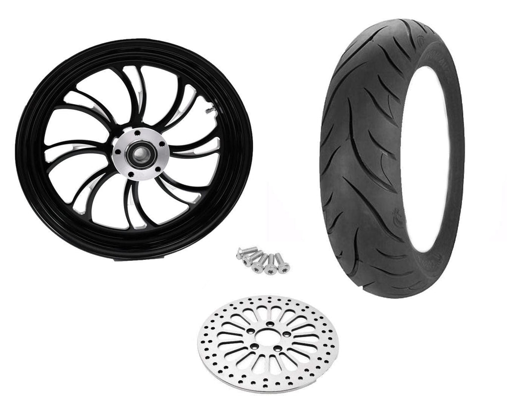 Ultima Ultima Vortex Black Billet 16x3.5 Rear Wheel BW Tire Rotor Package Harley 00-07