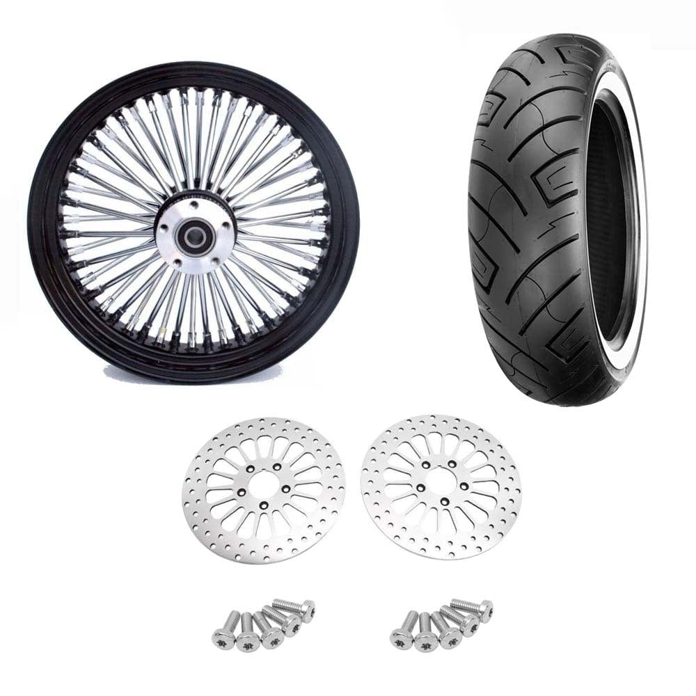 Ultima Wheels & Rims 16 3.5 48 Fat Spoke Front Wheel Black WW Tire Package 08+ Harley Touring ABS DD