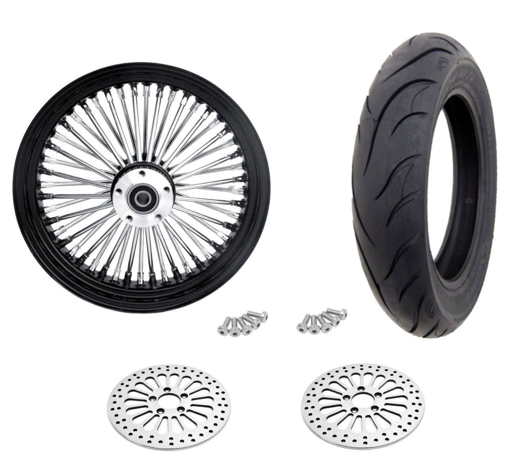 Ultima Wheels & Rims 16 3.5 Fat Front Wheel Black BW Tire Package 2008+ Harley Softail Touring DD