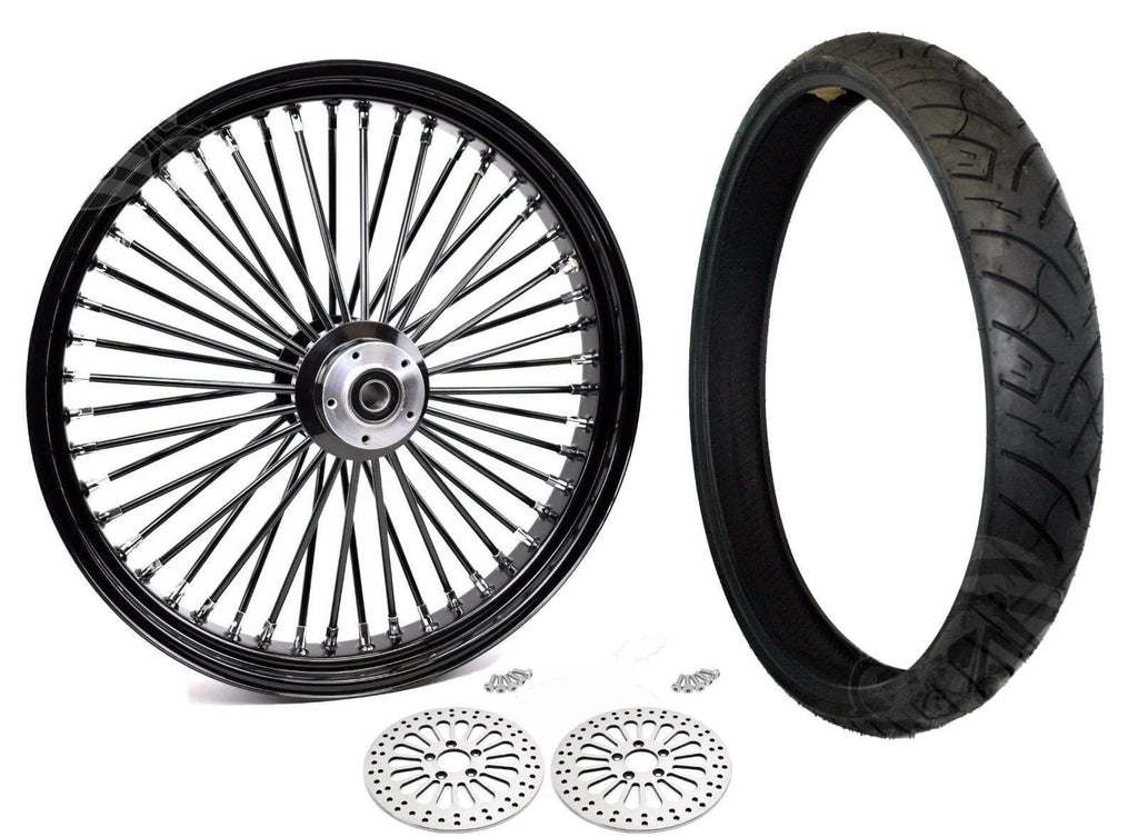 Ultima Wheels & Rims 23 3.5 Fat Front Wheel Black Tire BW Package 08-20 Harley ABS Dual Disc Touring