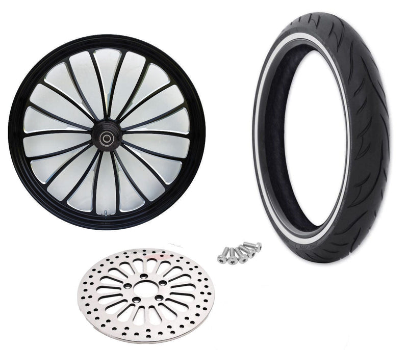Ultima Wheels & Rims Black Billet Manhattan 21 X 3.5 Front Wheel Rim WWW Tire Package Harley Touring