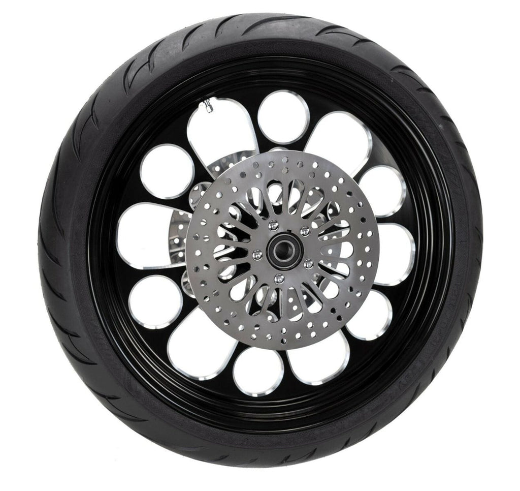 Ultima Wheels & Rims Black Kool Kat 21 3.5 Billet Front Wheel Rim BW Tire Package Harley Touring 08+