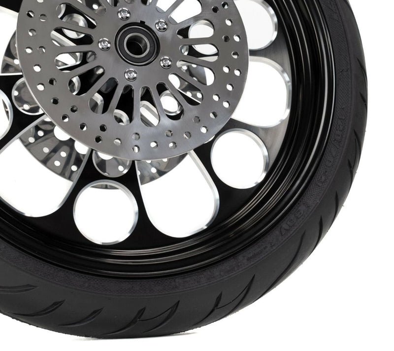 Ultima Wheels & Rims Black Kool Kat 21 3.5 Billet Front Wheel Rim BW Tire Package Harley Touring 08+