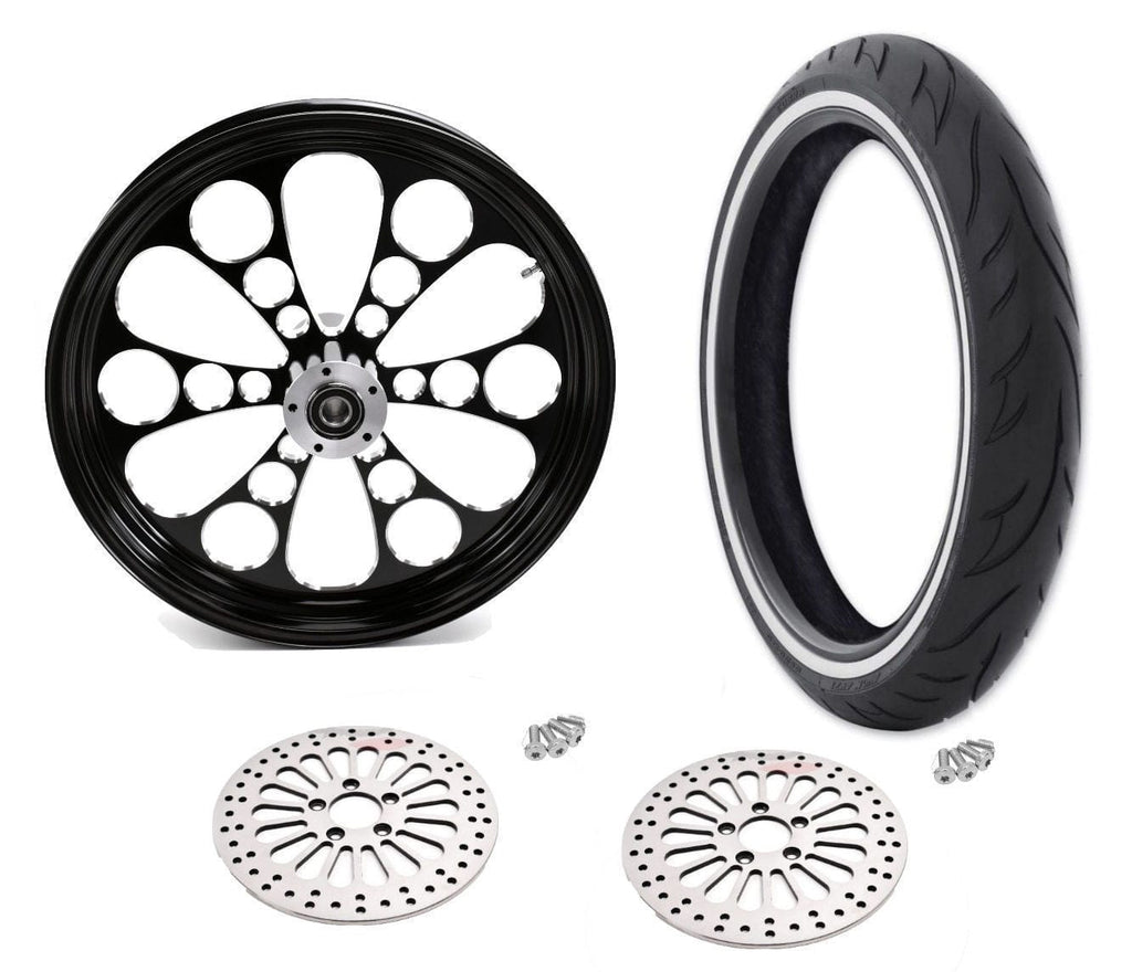 Ultima Wheels & Rims Black Kool Kat 21 3.5 Billet Front Wheel Rim WWW Tire Package Harley Touring 08+