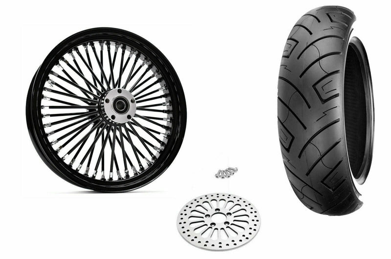 Ultima Wheels & Rims Black Out 18 3.5 48 Fat King Spoke Front Wheel Rim Tire Rotor Package Harley 08+