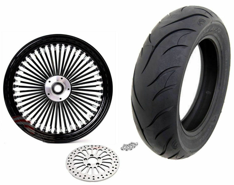 Ultima Wheels & Rims Black Out 18 3.5 48 Fat King Spoke Front Wheel Rim Tire Rotor Package Harley 08+