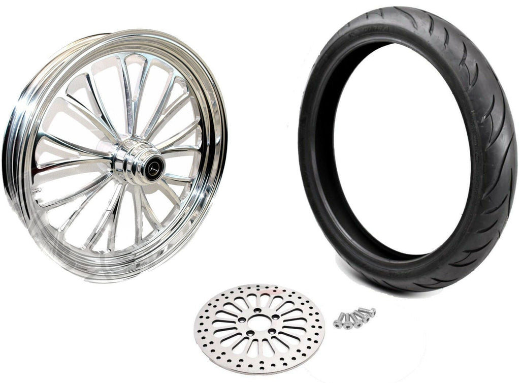 ULTIMA Wheels & Rims Polished Manhattan 21 X 3.5 Billet Front Wheel Rim Tire BW Package Harley 84-07