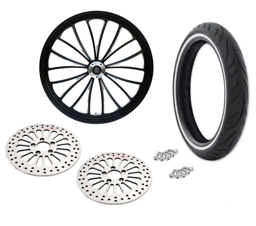 Ultima Wheels & Rims Ultima Manhattan Black 23 x 3.5 Front Wheel Rim WW Tire Package Harley ABS Dual