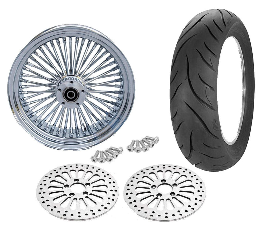 Ultima Wheels & Tire Packages 16 3.5 48 Fat Spoke Front Wheel Chrome Rim Tire Package Harley Softail Touring