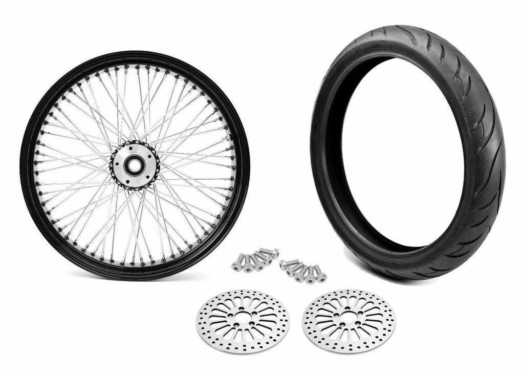Ultima Wheels & Tire Packages 21 x 3.5 60 Spoke Front Wheel Black Rim Tire Package 08-18 Harley Touring DD BW
