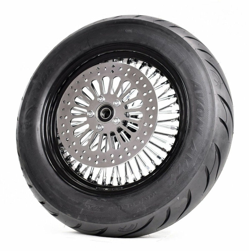 Ultima Wheels & Tire Packages Black 18" X 5.5" 48 Fat King Spoke Rear Wheel Rim BW Tire Rotor Package Harley
