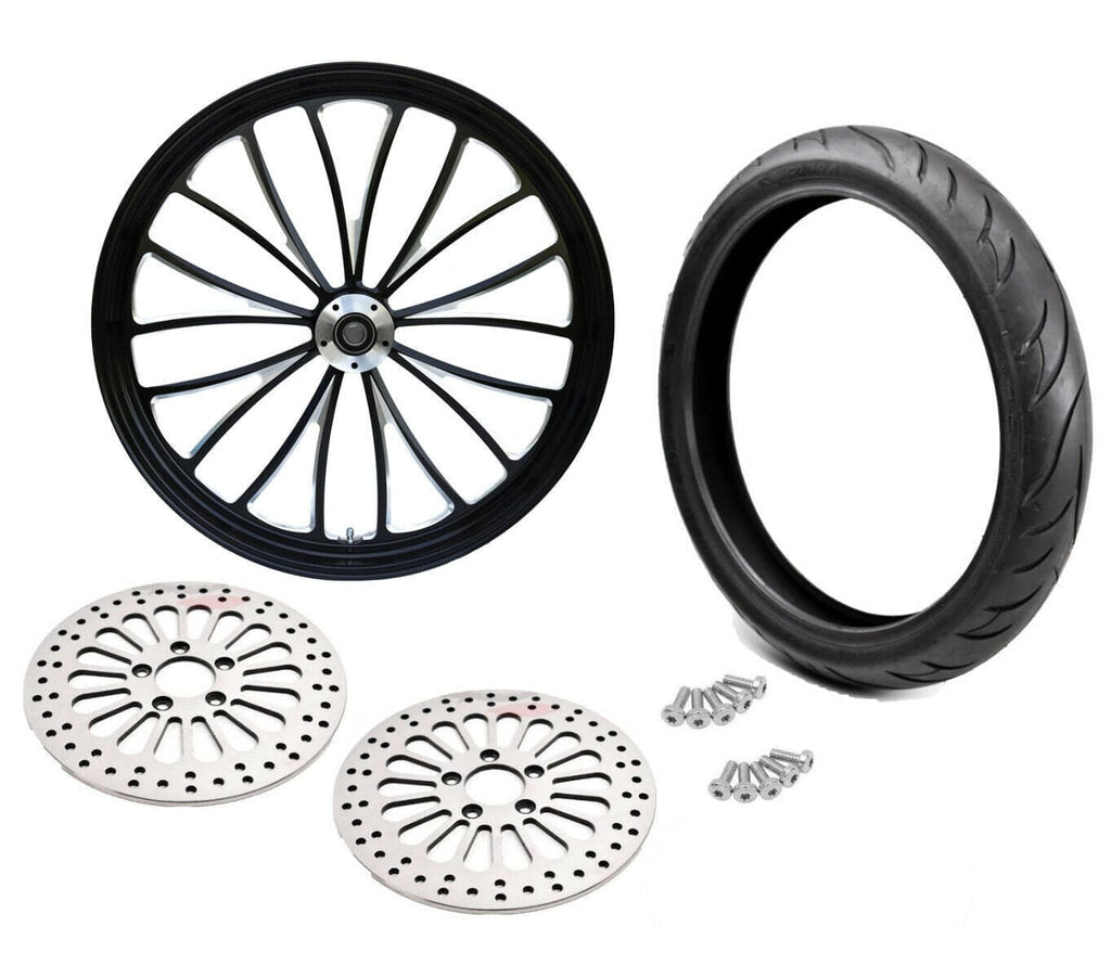 Ultima Wheels & Tire Packages Black Billet Manhattan 21 3.5 Front Wheel Rim BW Tire Package Harley Touring DD