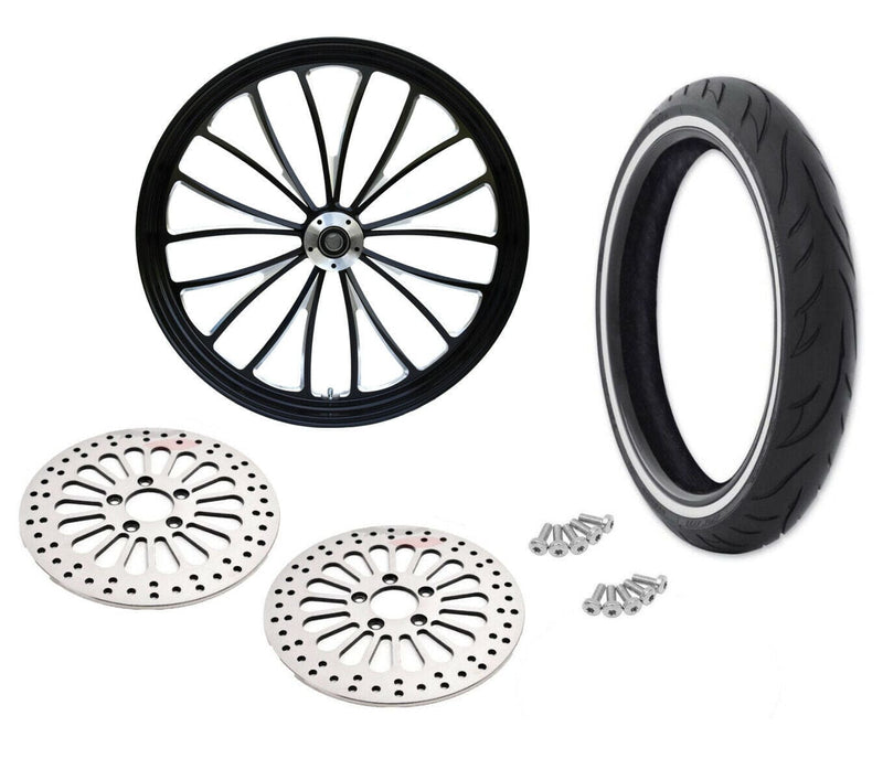 Ultima Wheels & Tire Packages Black Billet Manhattan 21 3.5 Front Wheel Rim WW Tire Package Harley Touring 08+