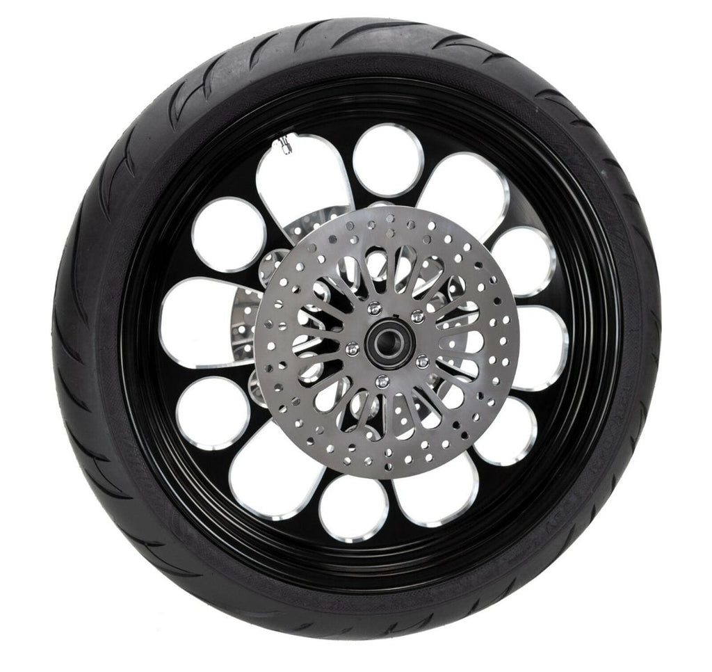 Ultima Wheels & Tire Packages Black Kool Kat 21 3.5 Billet Front Wheel Rim Tire BW Package Harley Touring 08+