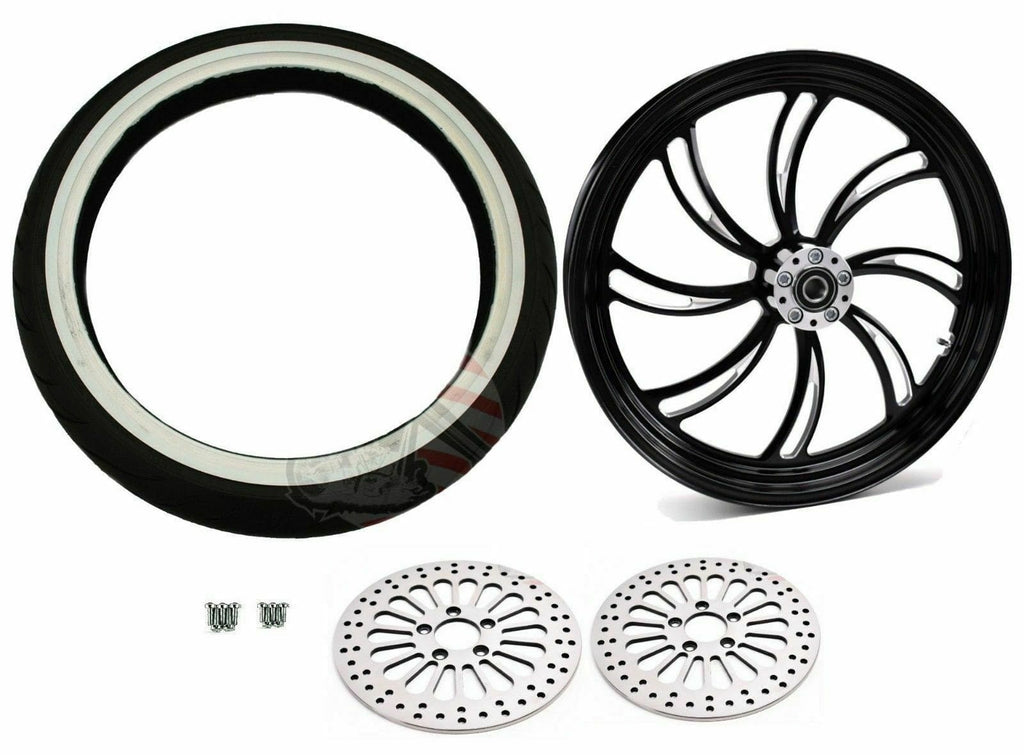 Ultima Wheels & Tire Packages Black Vortex 21" 3.5" Billet Front Wheel Rim WWW Tire Package Harley Touring DD